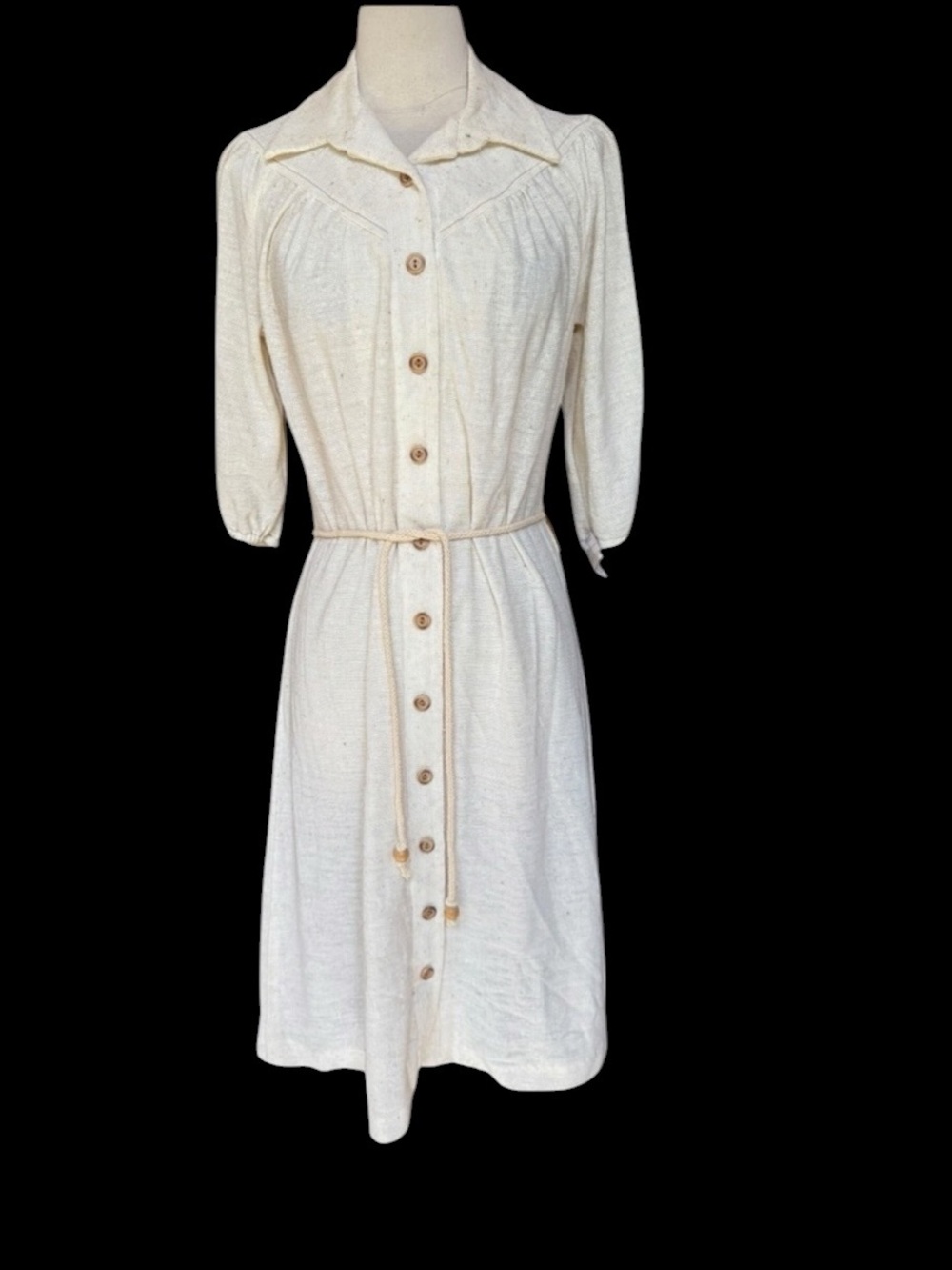 Deadstock 1970s Reiner of Chicago Small Nubby Semi-Sheer Knit Poly‎ Shirt Dress